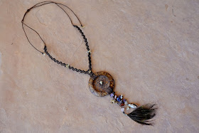 Dream Catcher Necklace with Coconut Shell and Gemstone Beads
