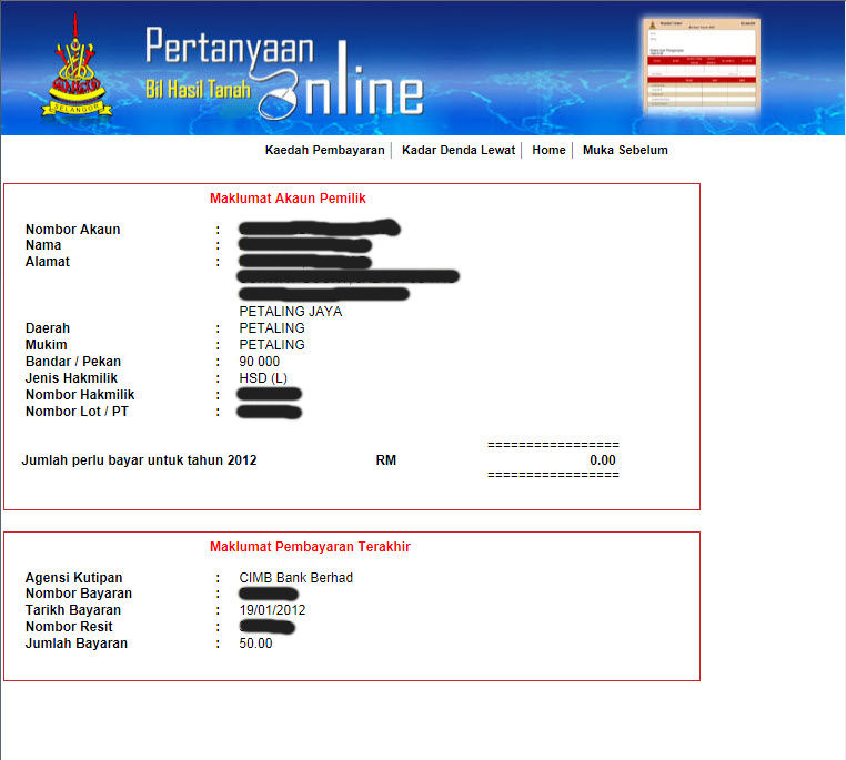 Checking the Selangor state Quit Rent payment status online | The 8th