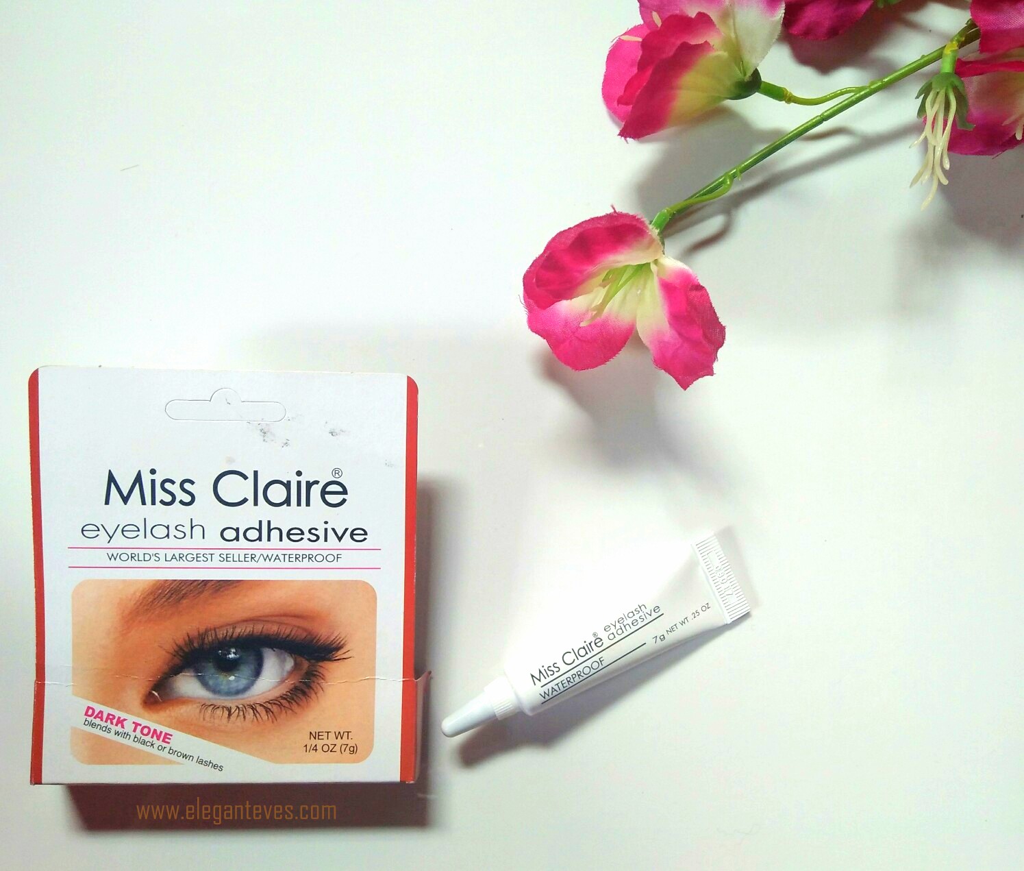 Miss Claire Eyelash Adhesive Dark Tone Review, Swatches Elegant Eves