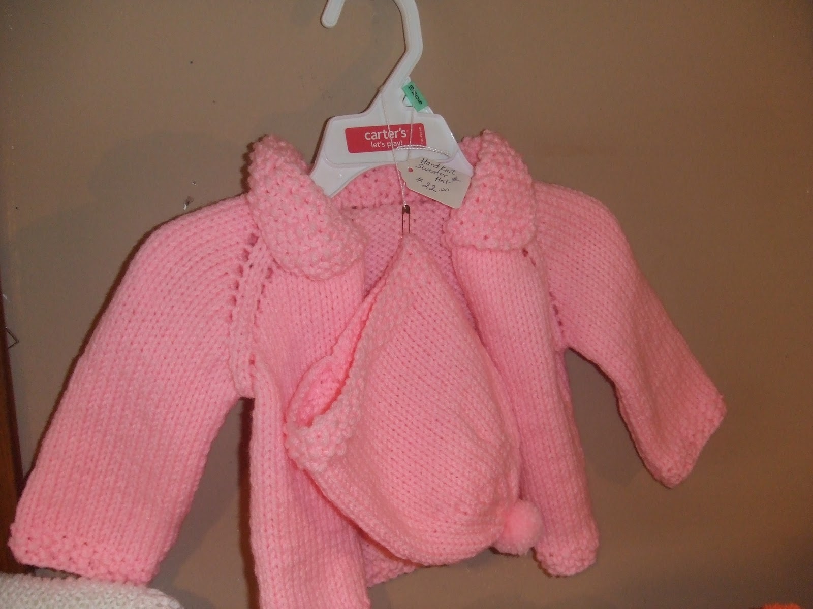 Knifty Knits Pink Baby Sweater with matching Hat