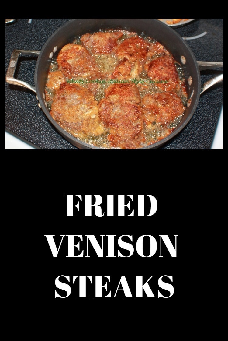 Venison deer meat coated with bread crumbs frying in a pan of oil