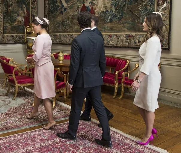 Crown princess Victoria, Prince Daniel, Prince Carl Philip and his wife Princess Sofia welcomed Chilean President Michelle Bachelet at the Royal Palace