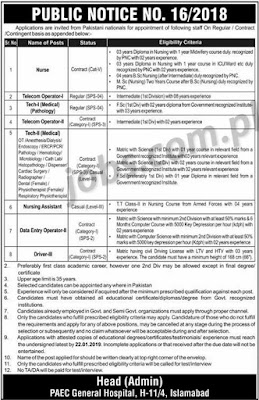 PAEC Jobs Data Entry Operators, Tech-I And II, Nurses, Telecom Operator I/II and Other Posts January 2019 PAEC Jobs Data Entry Operators, Tech-I And II, Nurses, Telecom Operator I/II and Other Posts January 2019