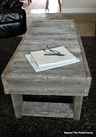 Beyond The Picket Fence, barn wood table, reclaimed wood, salvaged furniture, http://bec4-beyondthepicketfence.blogspot.com/2015/02/barn-wood-coffee-table-and-change.html
