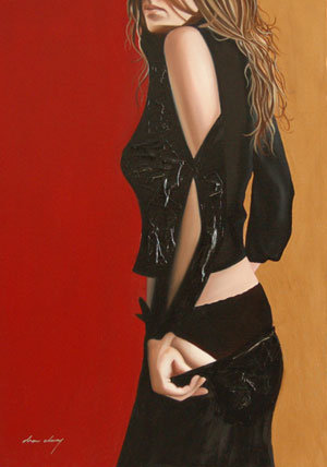 Drew Darcy 1976 | Moda pintor figurativo británico | Lady in Red