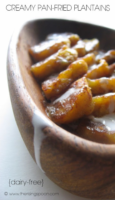 Creamy Pan-Fried Plantains with Maple Syrup & Spices | www.therisingspoon.com #dairyfree #vegan