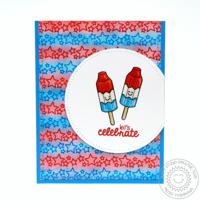 Sunny Studio Stamps: Stars & Stripes Red, White & Blue Rocket Popsicle Card by Mendi Yoshikawa