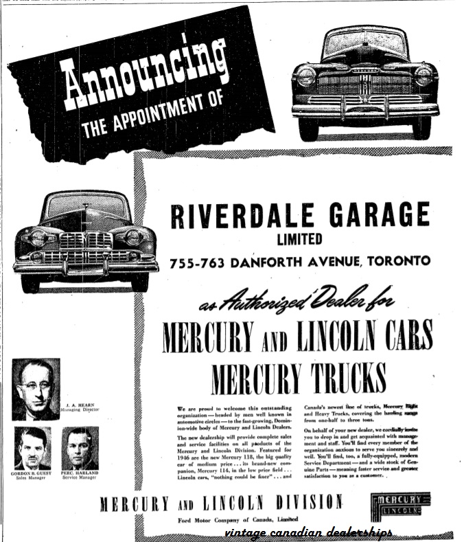Vintage Canadian Dealerships Riverdale Garage Riverdale Mercury
