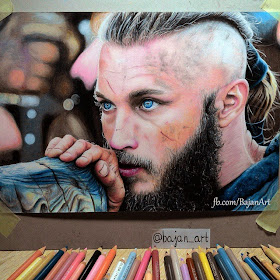 17-Ragnar-Lodbrok-Vikings-Łukasz-Andrzejczak-Colored-Pencil-WIP-Drawings-www-designstack-co