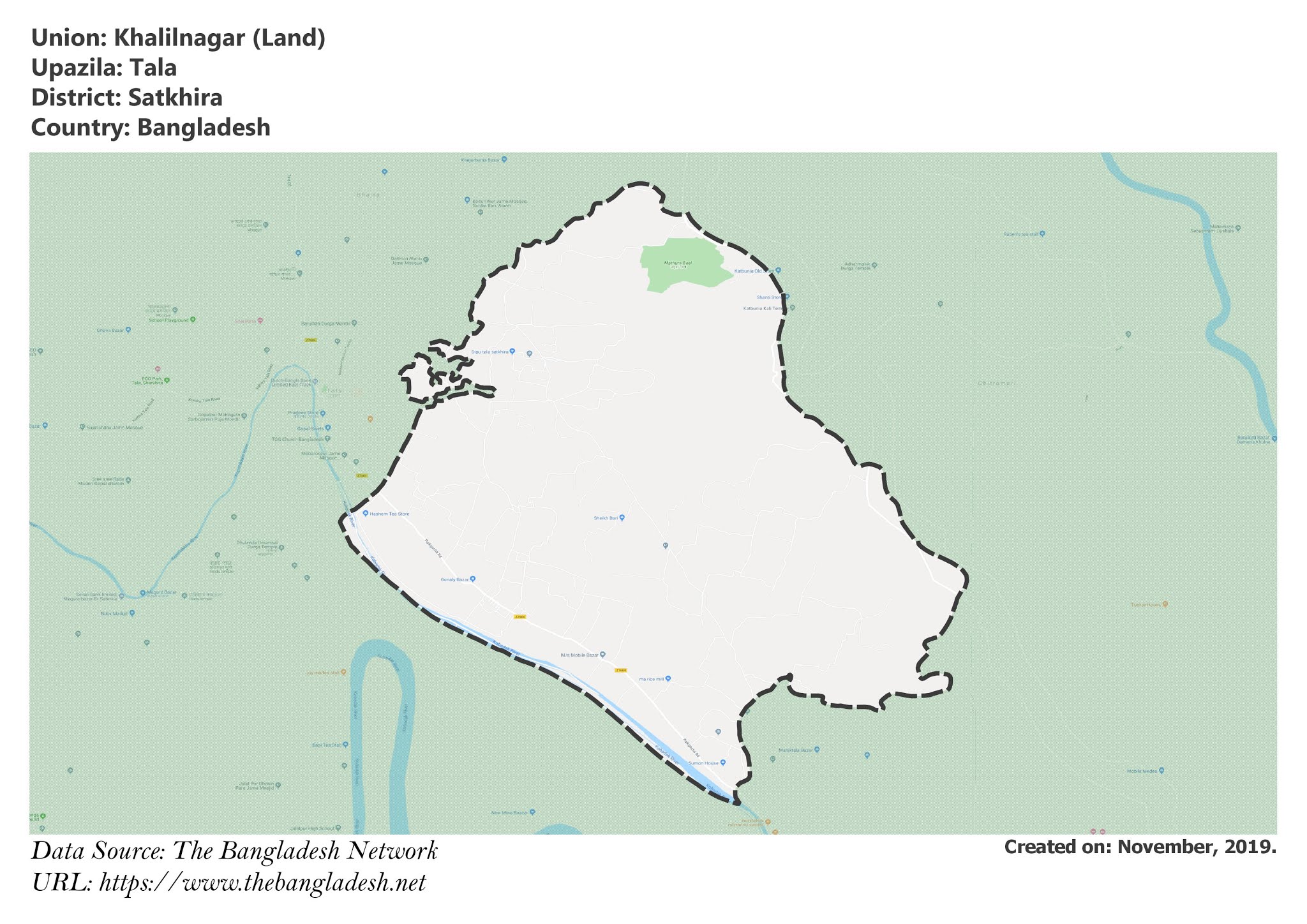 Map of Khalilnagar of Tala Upazila Map of Khalilnagar of Satkhira, Bangladesh.