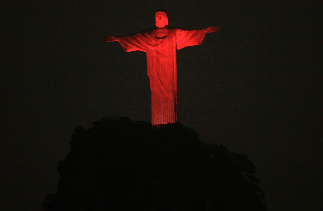 Fabulous Red Light Statue of Christ the Redeemer