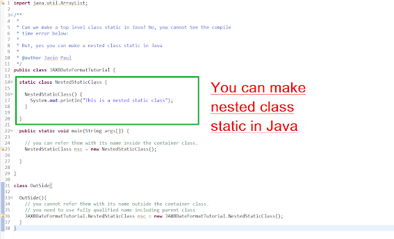 Can we declare a class Static in Java?