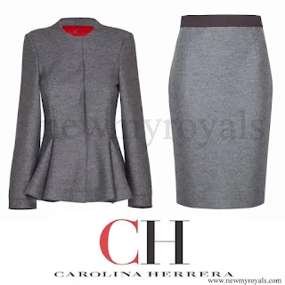 Queen Letizia wore Carolina Herrera grey cashmere skirt suit