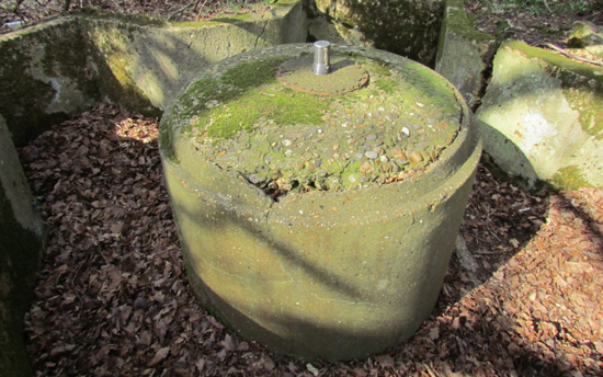Photograph of the spigot mortar emplacement close to the Brookmans Park Transmitting Station. Image by David Brewer released under Creative Commons BY-NC-SA 4.0