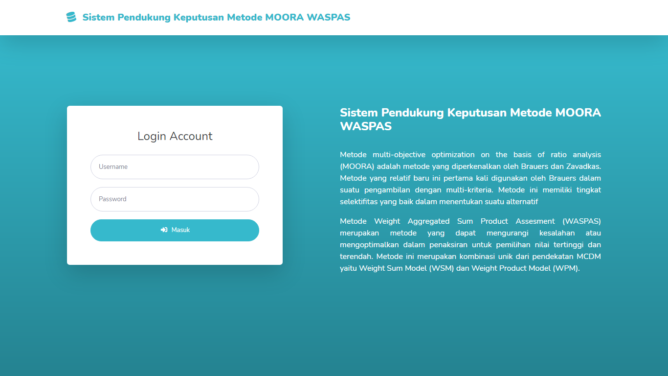 Aplikasi Sistem Pendukung Keputusan Penentuan Penerima Bantuan Metode MOORA Dan WASPAS - SourceCodeKu.com