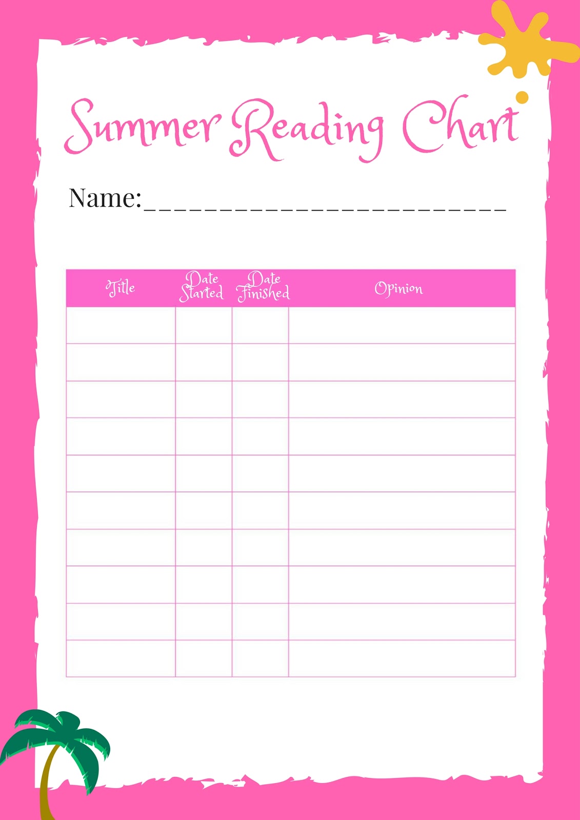 Summer Reading Charts for Kids free printable