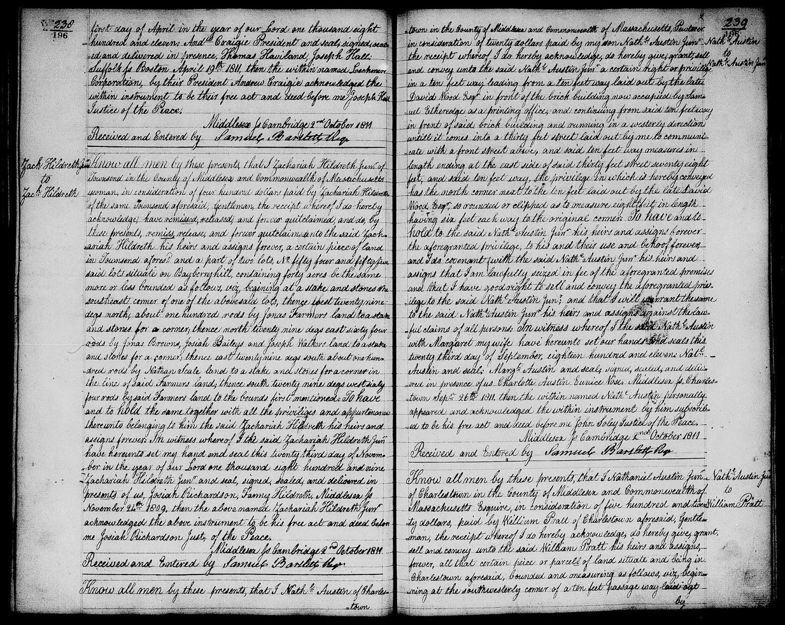 GeneaMusings Amanuensis Monday 1809 Deed of Zachariah Hildreth Jr