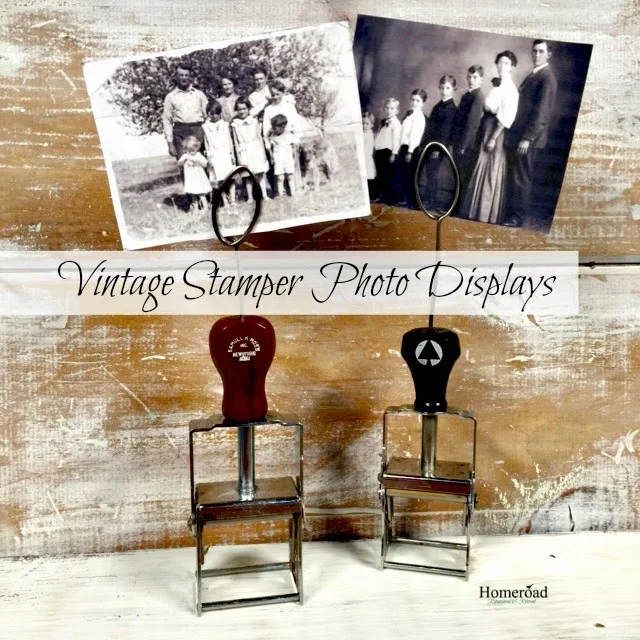 Vintage photo display using old stampers and wire www.homeroad.net