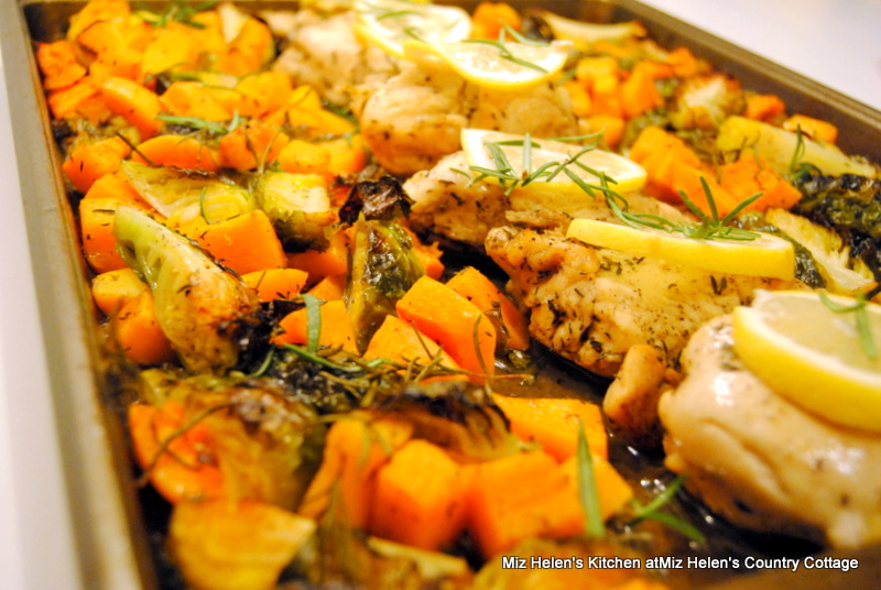 Sheet Pan Lemon Rosemary Chicken With Butternut, Brussels Sprouts at Miz Helen's Country Cottage