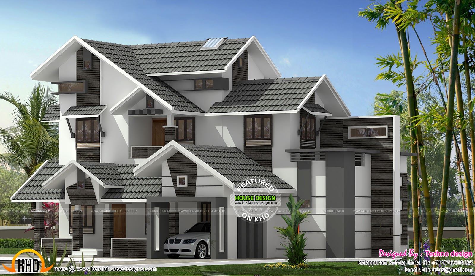 New Sloping Roof Mix House Kerala Home Design Bloglovin First Floor 850 Sq Ft Total Area 2210 No Of Bedrooms 5 Bathrooms Attached 4 Floors 2 Design Style Sloping Roof Mix