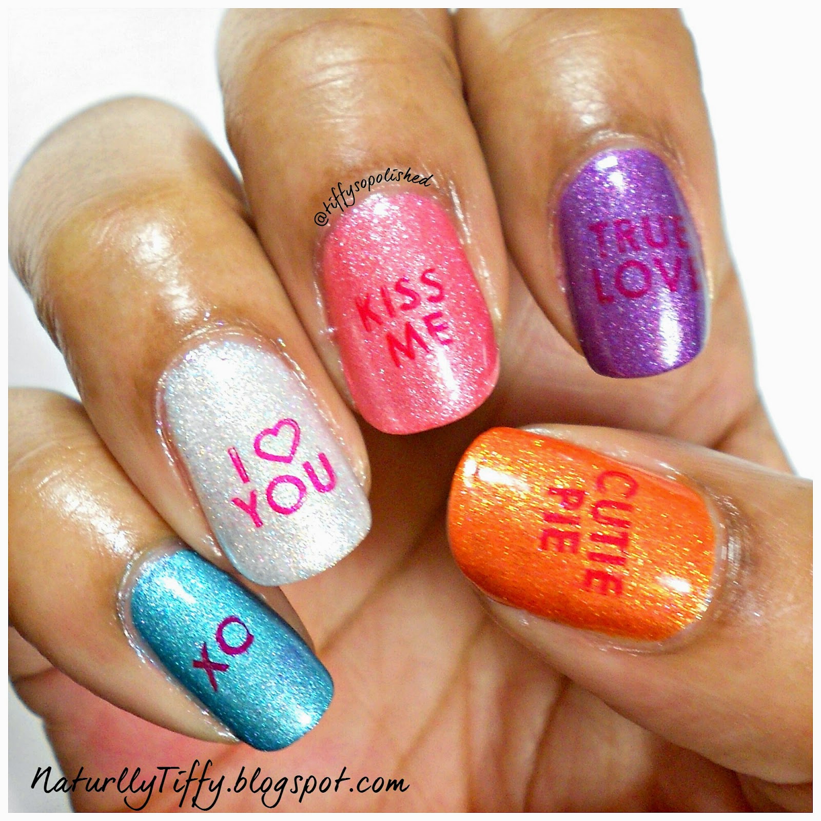 Bright Candy Hearts Valentine's Day Nails NaturallyTiffy