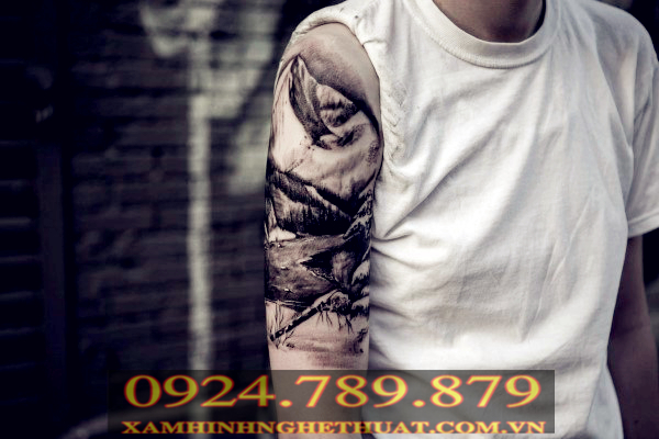 hình xăm một nửa tay cho nam