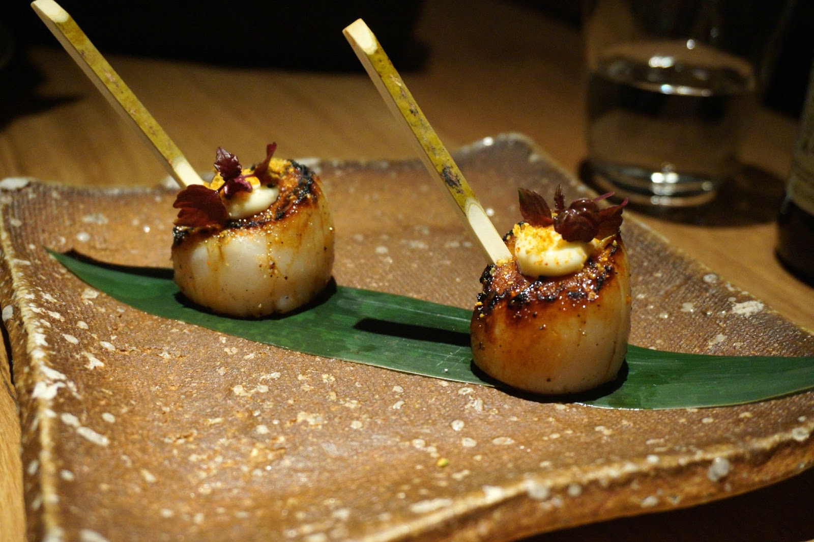scallop skewers with wasabi and shiso