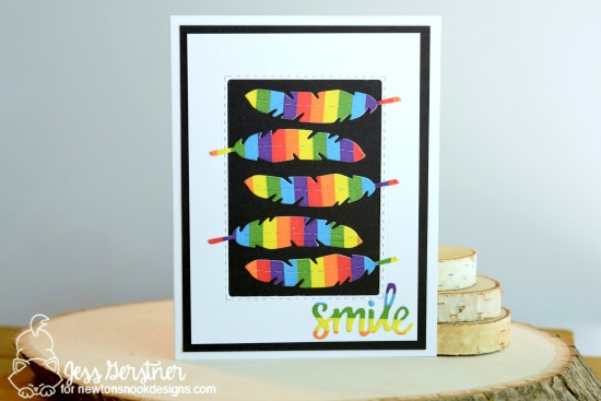 Smile Rainbow Feather Card by Jess Gerstner | Garden Window and Points & Plumes Die sets by Newton's Nook Deisgns #newtonsnook #rainbow
