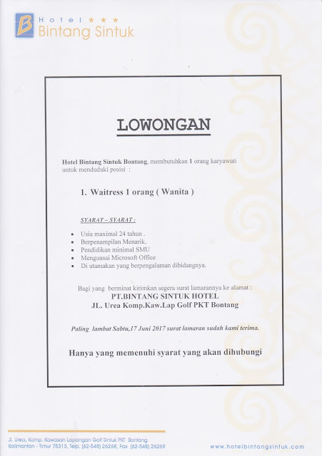 Lowongan Kerja Bontang : LOWONGAN HOTEL SINTUK