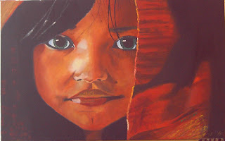 niña  hindú con manta roja