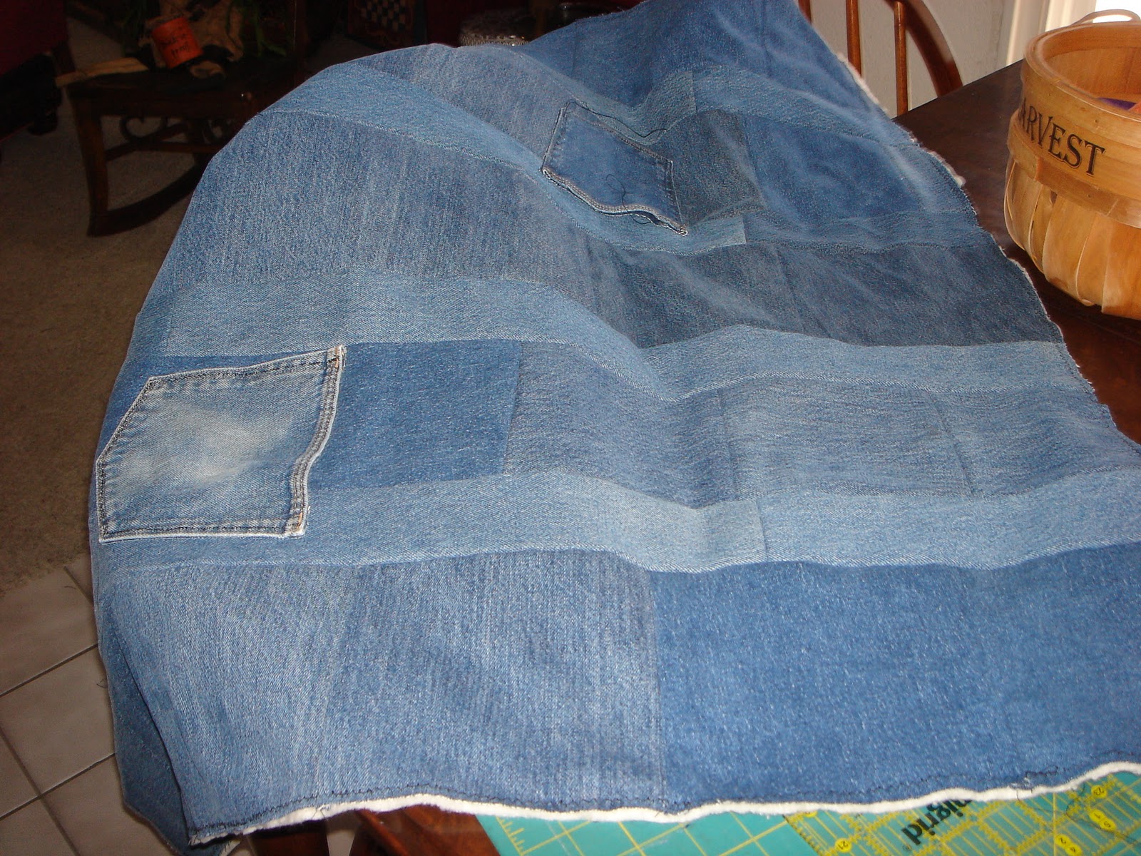 Our Creative Hands Blog Recycled Jeans handmade into Lap size Quilt