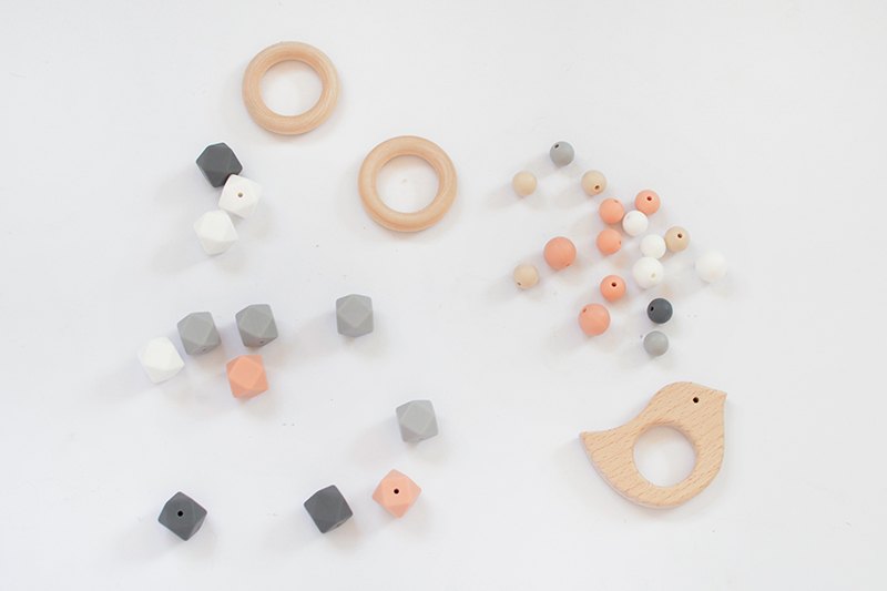 silicone and wooden teething rings