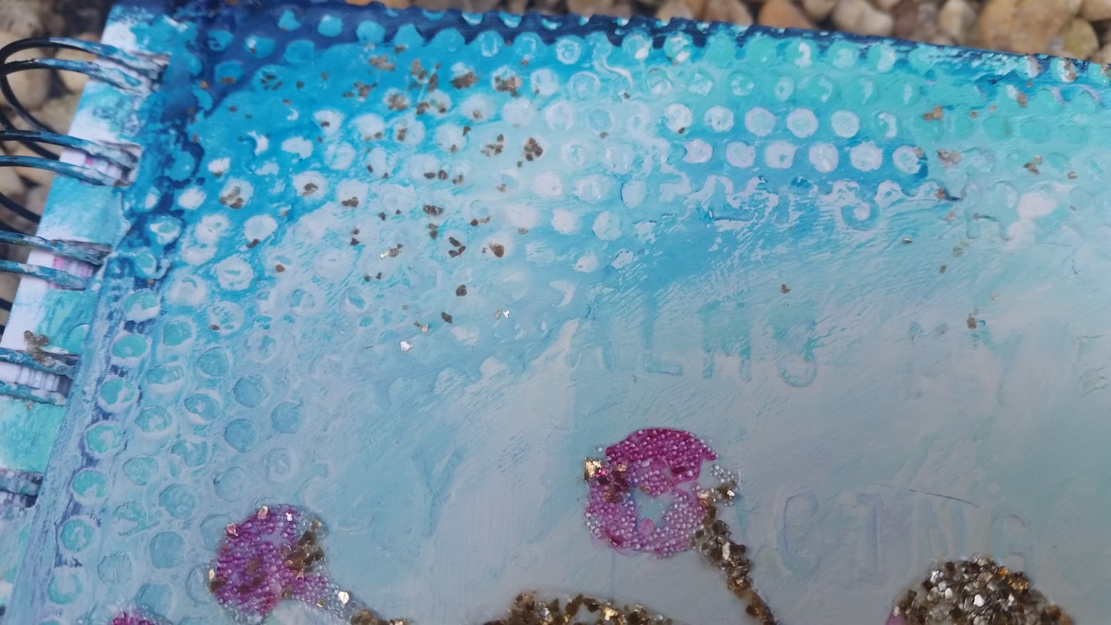 Art Journal Page Glass Bead Gel + Gold Mica Flakes = True Love