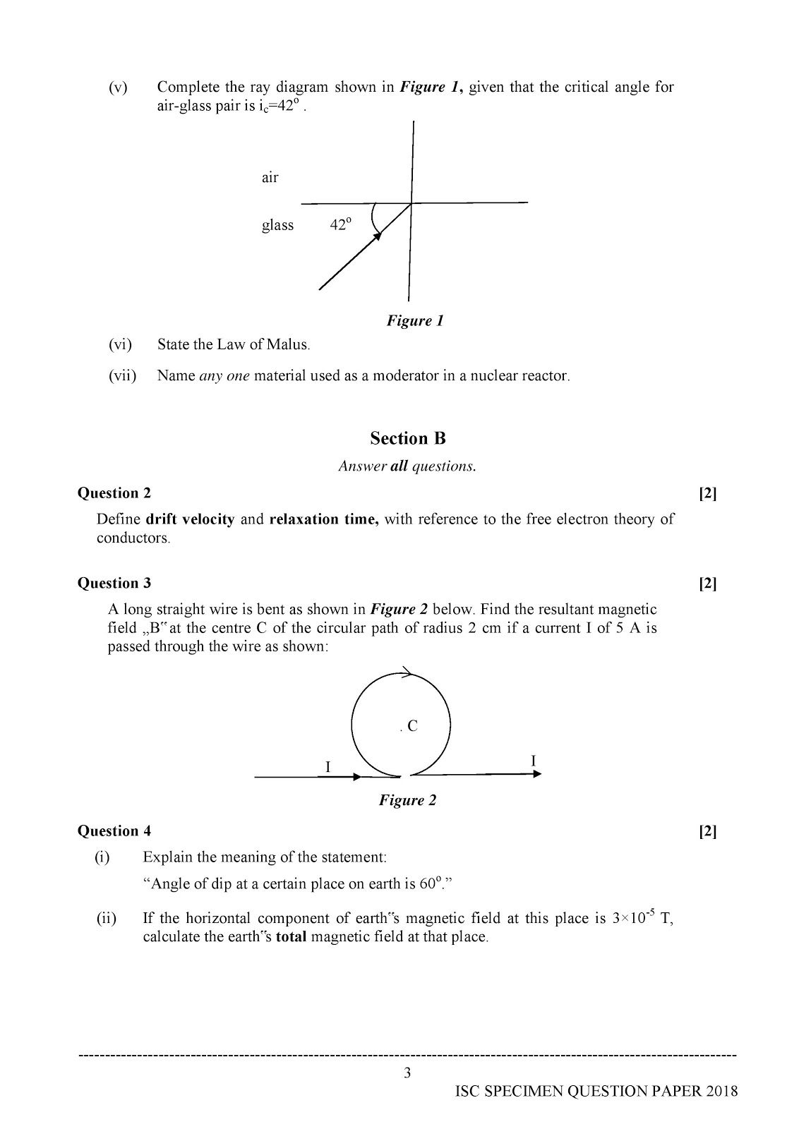 isc 2018 class XII Physics (Theory) paper-1 specimen question paper isc 2018 class 12th Physics (Theory) Sample paper