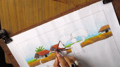 Menggambar pemandangan desa Cara menggambar pemandangan desa