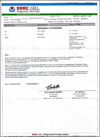 lab report after treatment 
