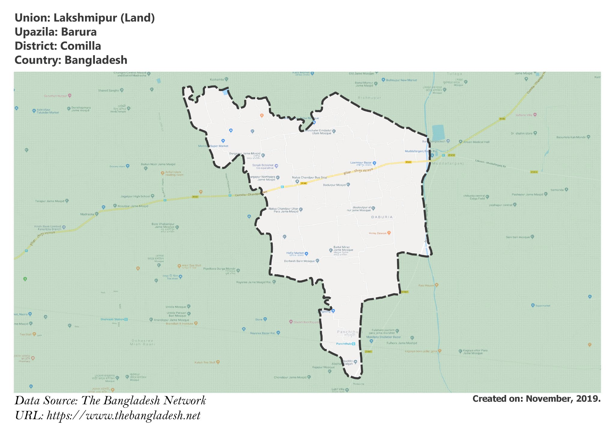 Map of Lakshmipur of Comilla, Bangladesh.