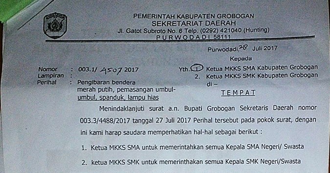 Contoh Surat Himbauan Pemasangan Bendera Merah Putih Contoh Surat