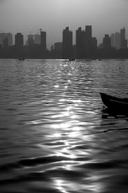 monochrome monday, black and white weekend, dadar skyline, arabian sea, boat, waves, worli. fort, killa, koliwada, mumbai, india, 