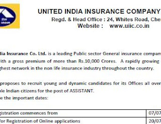 United India Insurance Company Ltd Assistant Recruitments (www.tngovernmentjobs.in)