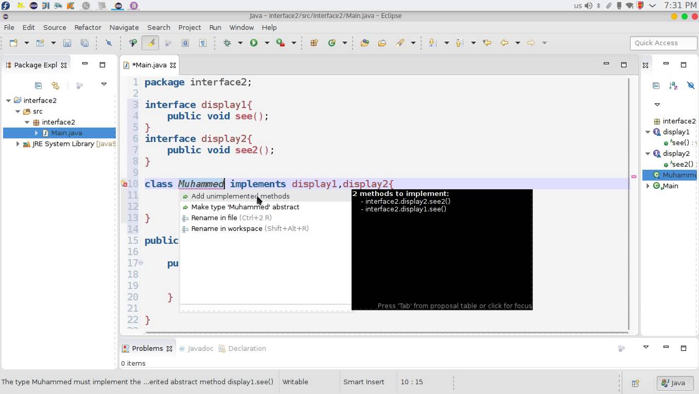142 Java multiple Interface example الوراثة المتعدد عن طريق الرابط ...