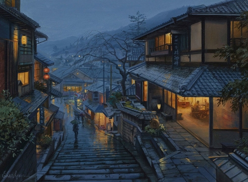 16-Old-Kyoto-Evgeny-Lushpin-Scenes-of-Realistic-Night-Time-Paintings-www-designstack-co