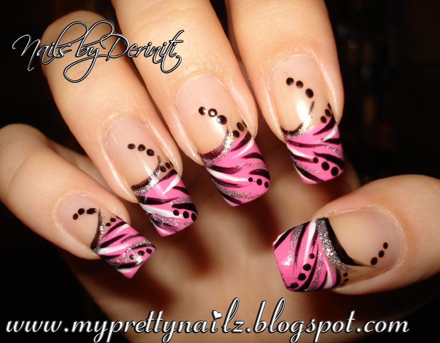 Hot Pink French Tip Nail Designs with Flowers - wide 1