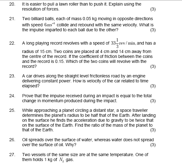 Sample paper for  physics class 11,Important questions for exam,