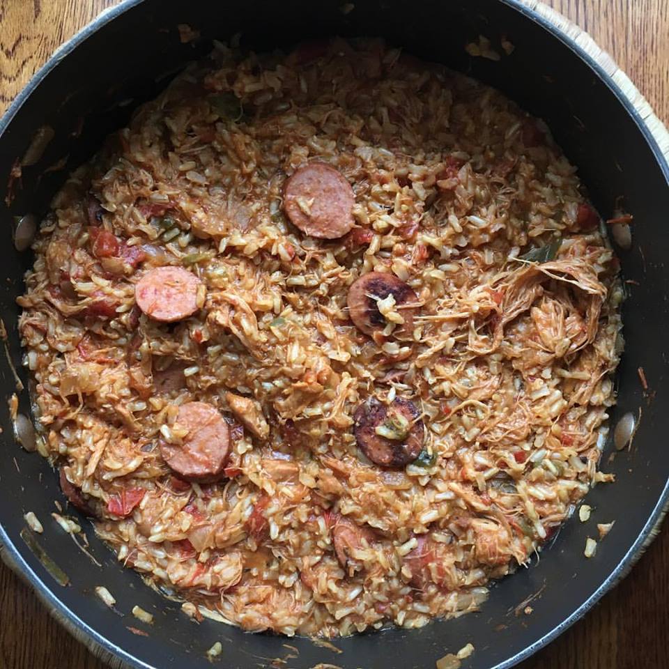 Simply Mangerchine Brown Rice Chicken and Sausage Jambalaya