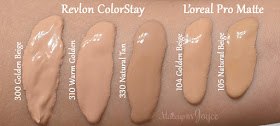 Revlon ColorStay Foundation Combination Oily Skin 300 Golden Beige 310 Warm Golden 330 Natural Tan Swatches