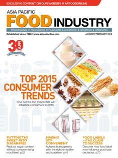 Asia Pacific Food Industry 2015-01 - January & Febriuary 2015 | ISSN 0218-2734 | CBR 96 dpi | Mensile | Professionisti | Alimentazione | Bevande | Cibo
Asia Pacific Food Industry is Asia’s leading trade magazine for the food and beverage industry. Established in 1985, APFI is the first BPA-audited magazine and the publication of choice for professionals throughout the industry with its editorial coverage on the latest research, innovative technologies, health and nutrition trends, and market reports.