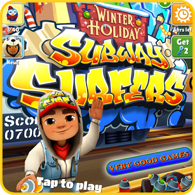 A banner for the review of Subway Surfers - a free game for Android tablets and smartphones, for iPad and iPhone