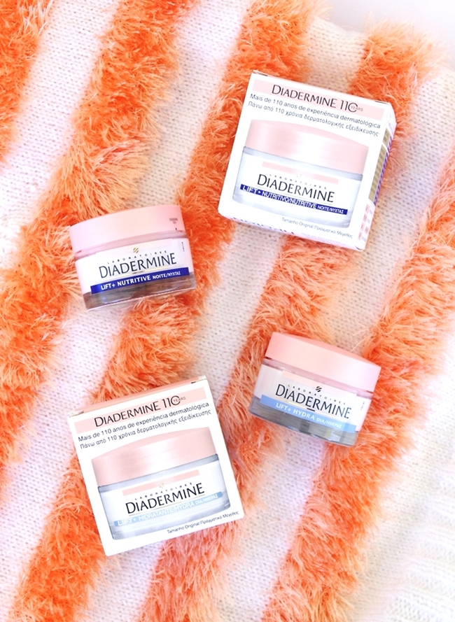 Diadermine LIFT+ hydration and LIFT+ nutrition anti-wrinkle day and night creams with pro-collagen