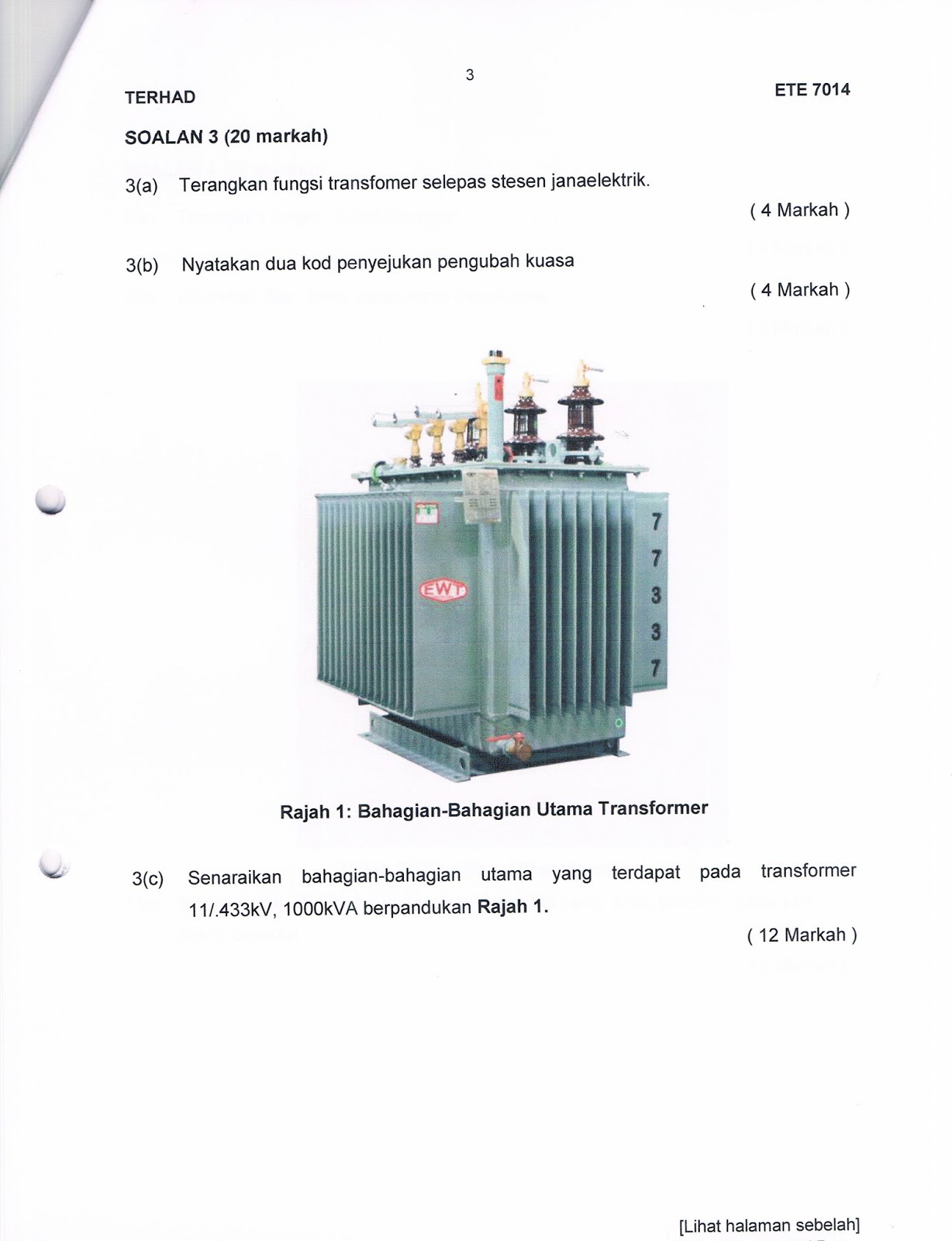 JABATAN TEKNOLOGI ELEKTRIK BANK SOALAN  ETE 7014/2017